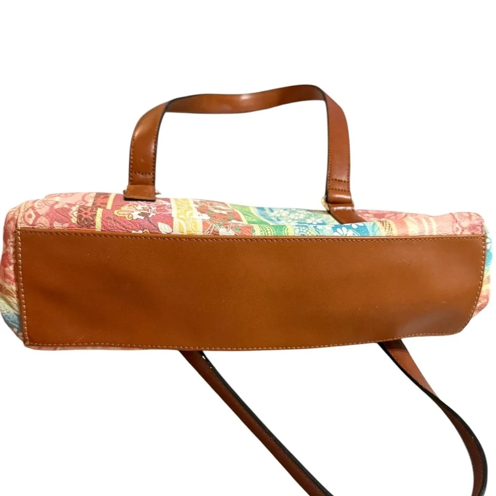 VTG Y2K Fossil Coronado Bohemian Multicolor Patchwork Bag Leather Cottage